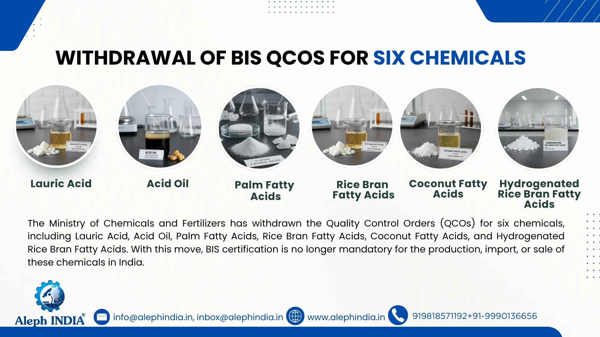 Withdrawal of Quality Control Orders for Six Chemicals – Now No Longer Under Mandatory BIS Certification