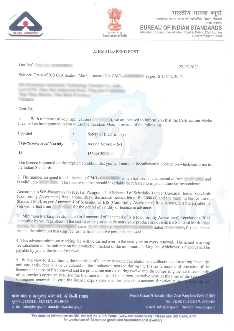 Sample of a Grant Certificate for FMCS